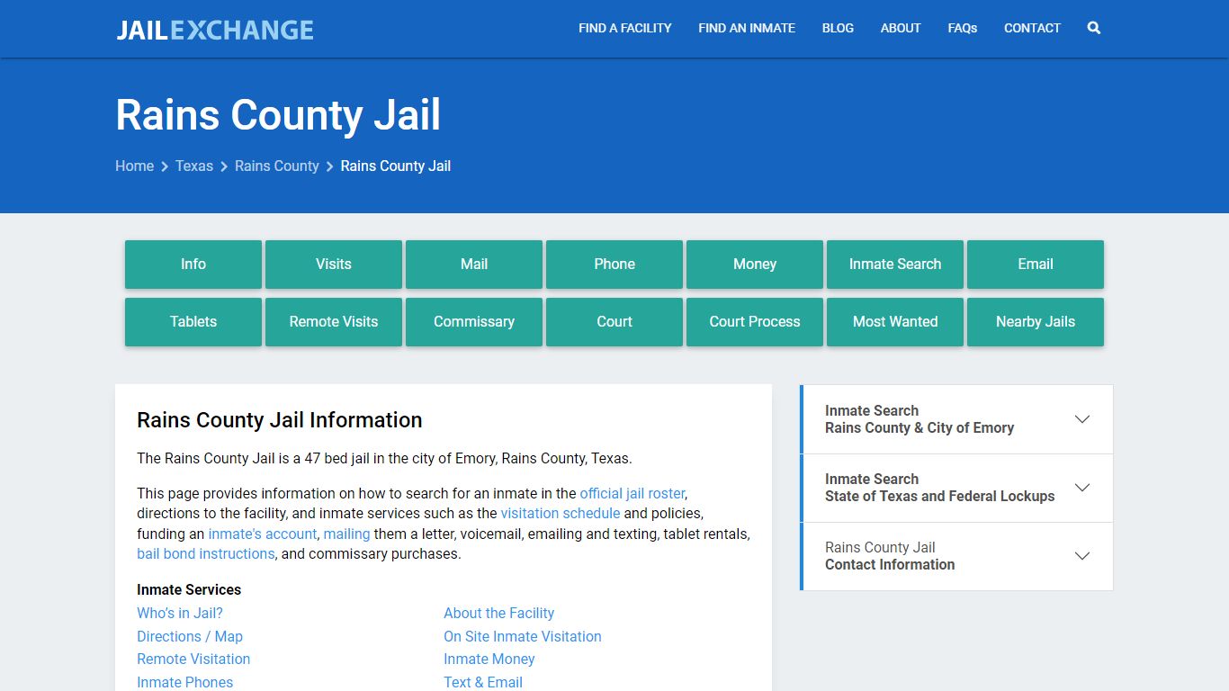 Rains County Jail, TX Inmate Search, Information